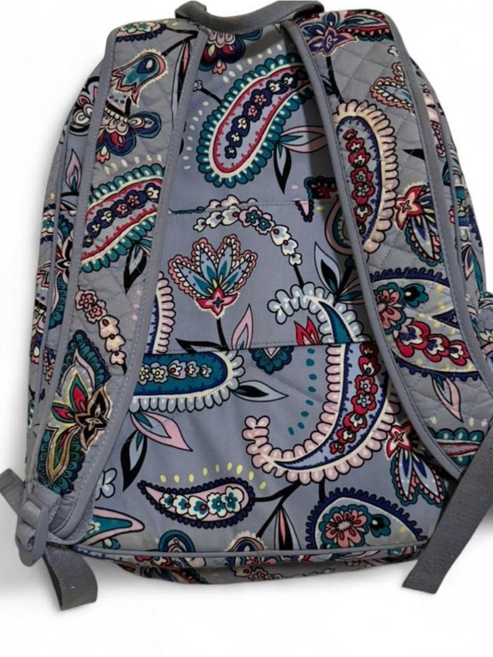 Vera Bradley Gray Paisley Quilted Backpack with Teal & Pink Accents - Picture 2 of 7